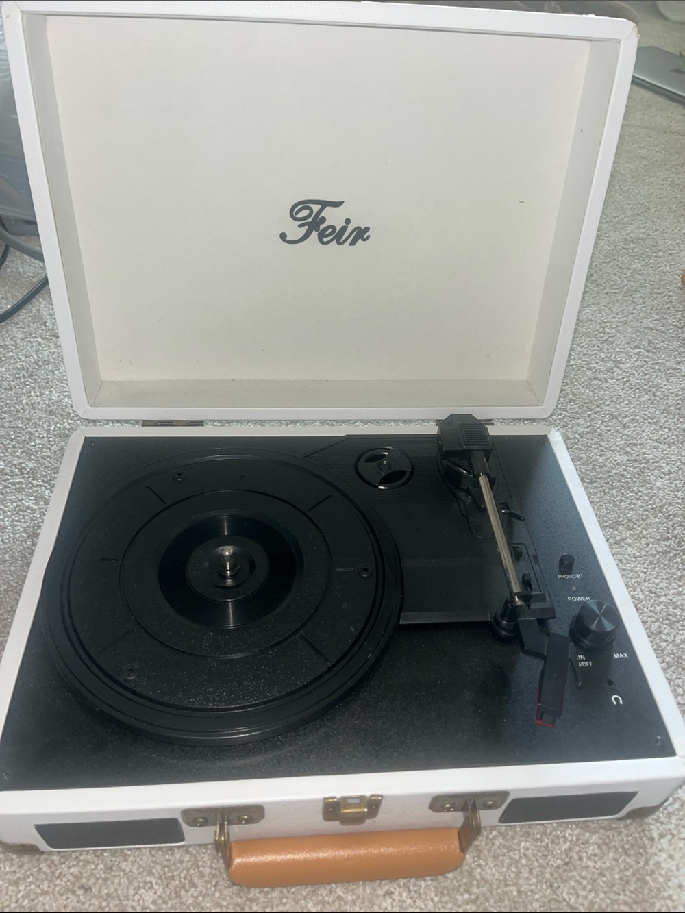 White vintage looking Portable Turntable Record Player